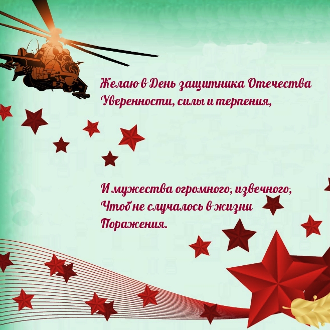 Желаю в День защитника Отечества Уверенности, силы и терпения.