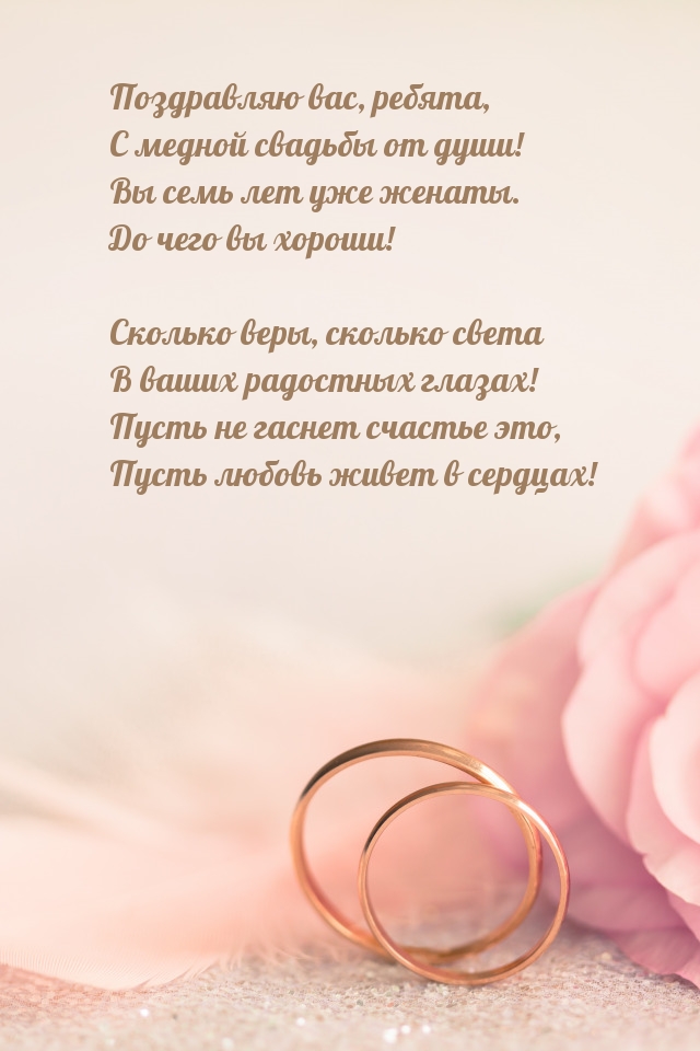 Поздравляю вас, ребята, С медной свадьбы от души!.