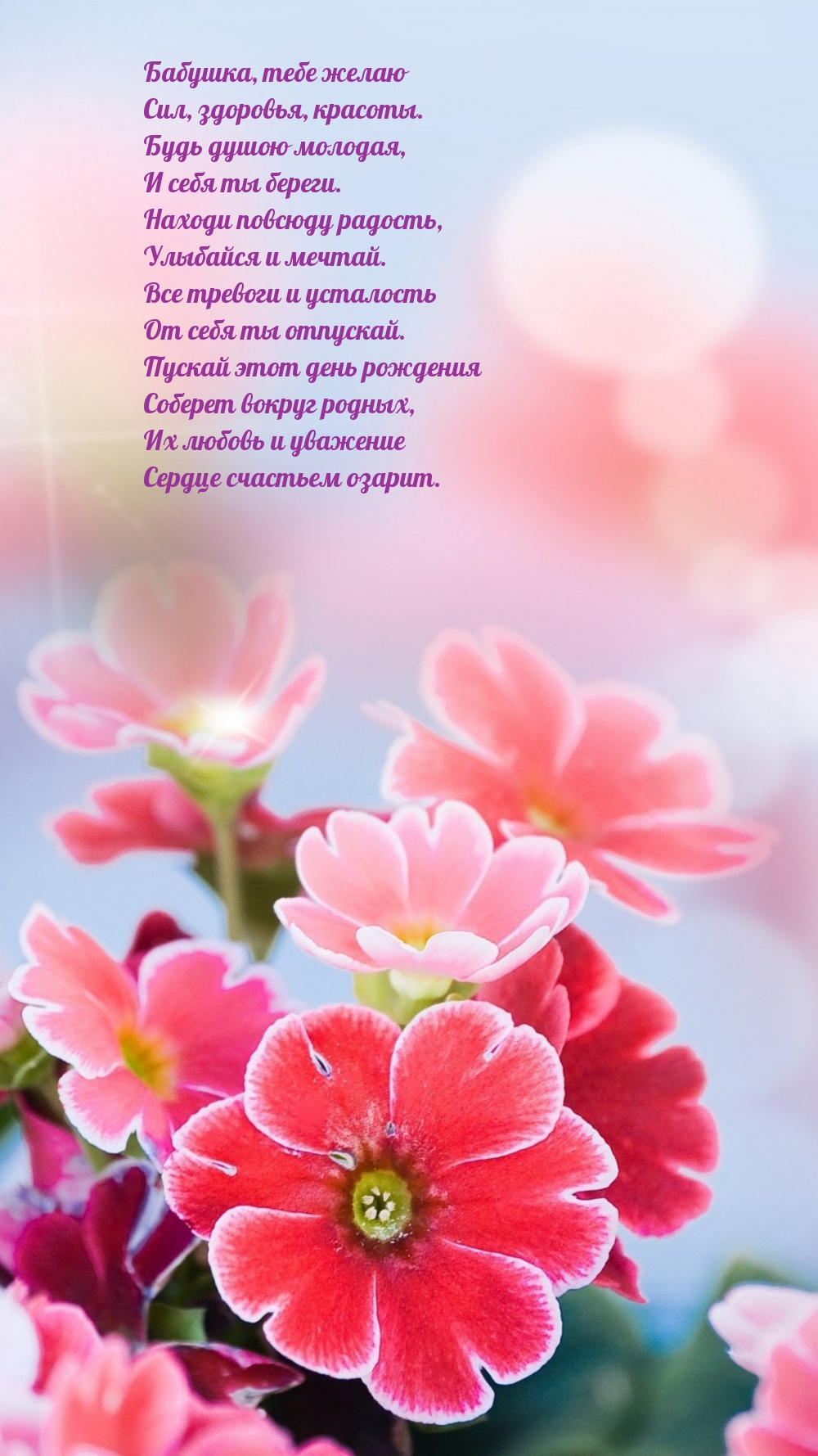 Бабушка, тебе желаю сил, здоровья, красоты.